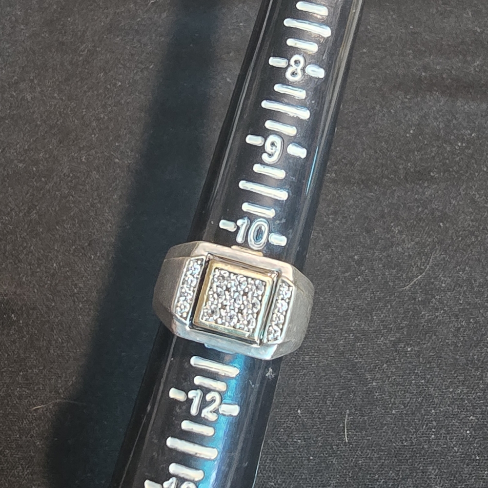 925 Silver & 10K Men's Ring with Cubic Zirconia Size 11 - Picture 3 of 11